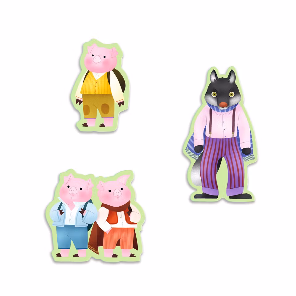 Djeco- Story Puzzle, The Three Little Pigs - 35 pcs - FSC MIX