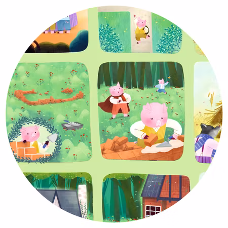 Djeco- Story Puzzle, The Three Little Pigs - 35 pcs - FSC MIX