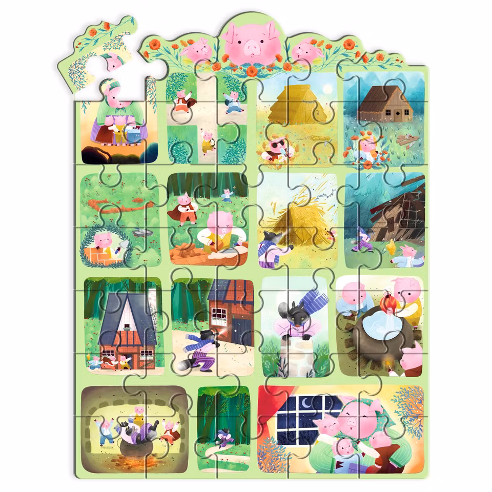 Djeco- Story Puzzle, The Three Little Pigs - 35 pcs - FSC MIX