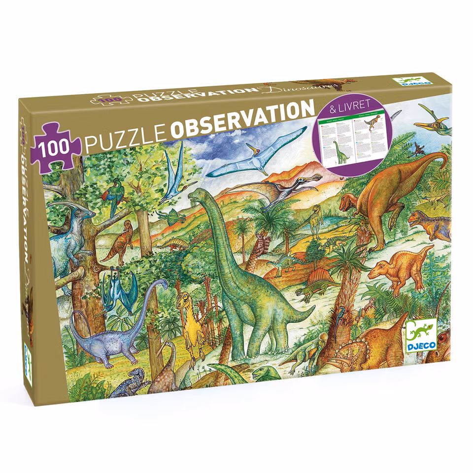Djeco-Observation puzzle, Dinosaur + booklet, 100 pcs - FSC MIX