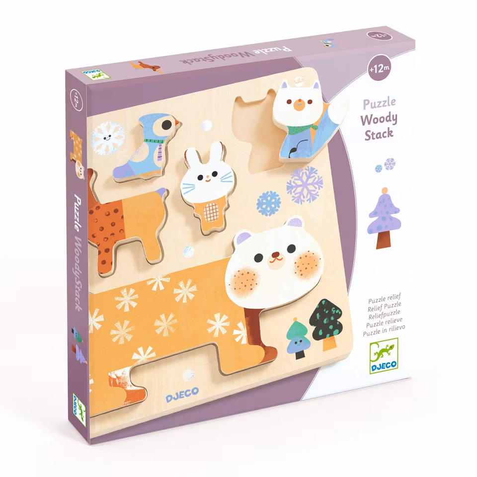 Djeco- Relief Puzzle: WoodyStack - 5 pcs - FSC 100%