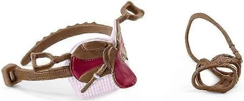 Schleich- sadel och träns rosa