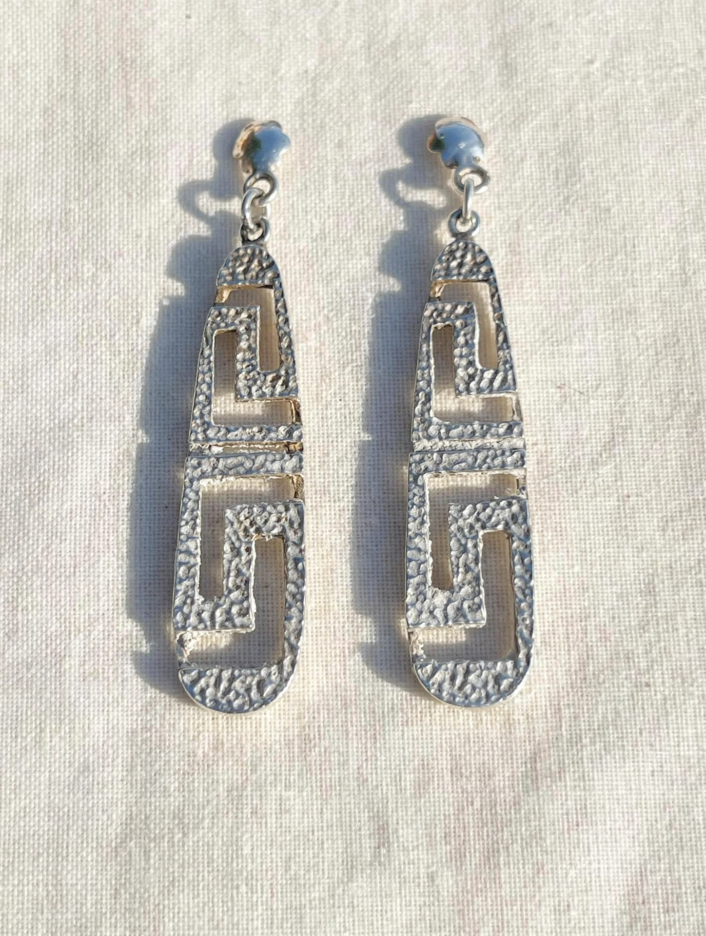 Vintage 925 Sterling Sølv Øredobber - Gresk Nøkkel Meander