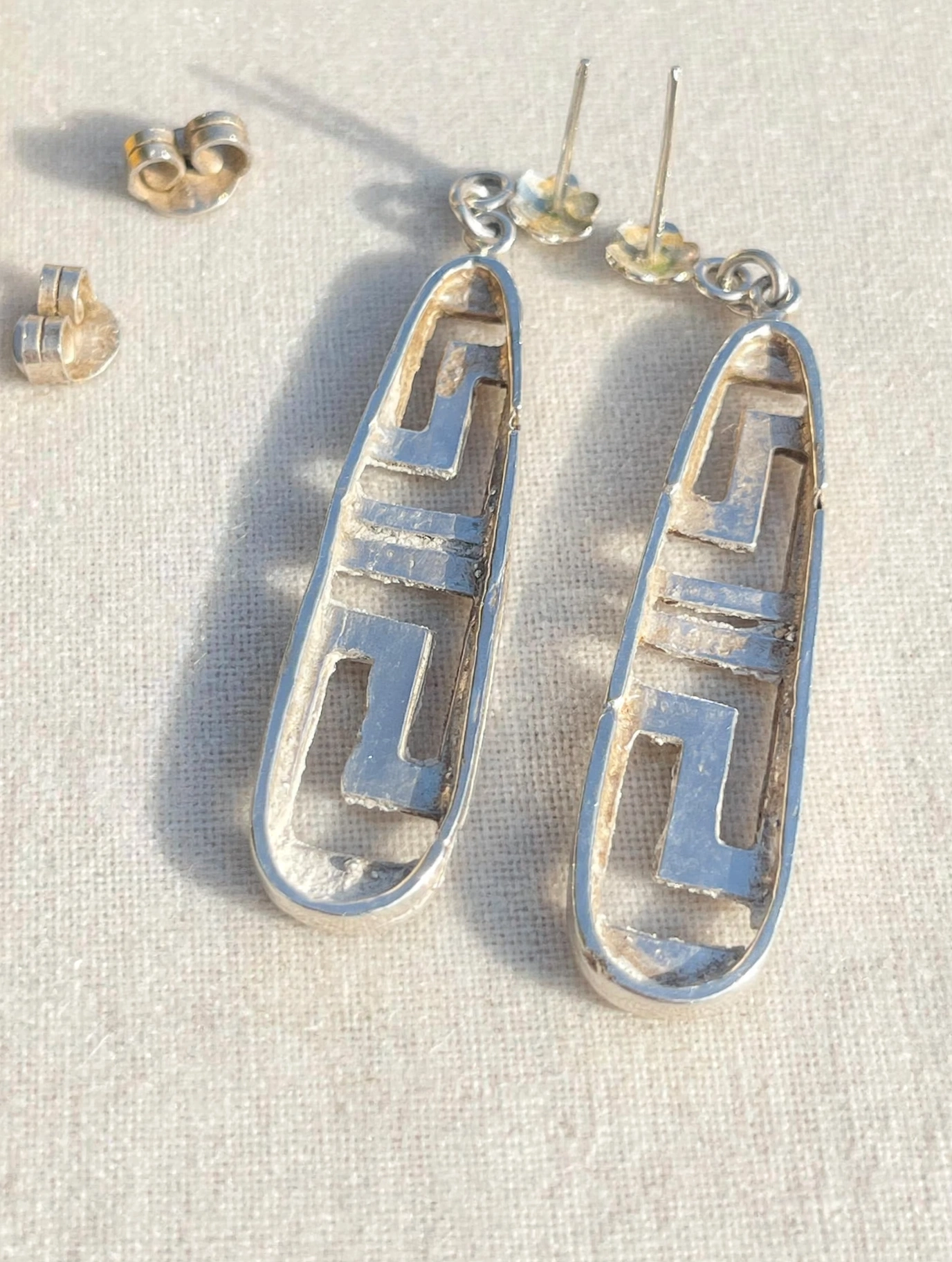 Vintage 925 Sterling Sølv Øredobber - Gresk Nøkkel Meander