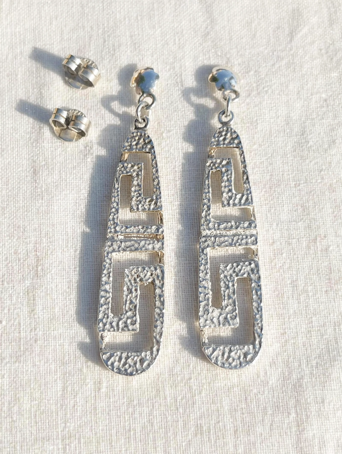 Vintage 925 Sterling Sølv Øredobber - Gresk Nøkkel Meander