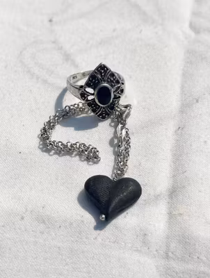 Vintage 925 Sett – Gotisk Ring og Hjertelenke 🖤