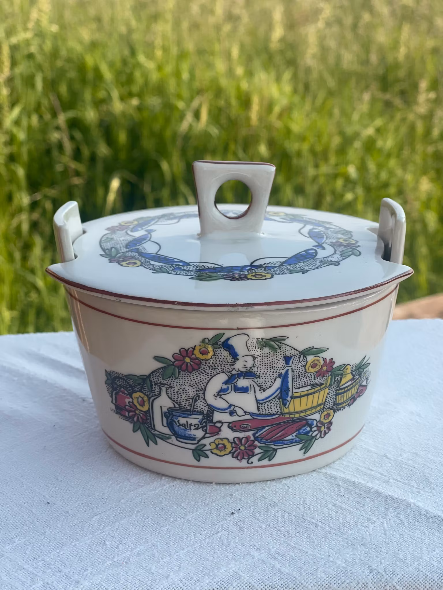Aksini Randers Sildeskrukke med Lokk – Vintage Dansk Stentøy 60-tall