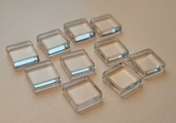 10 st fyrkantiga cabochoner i glas, glasinfattningar (1x1 cm)