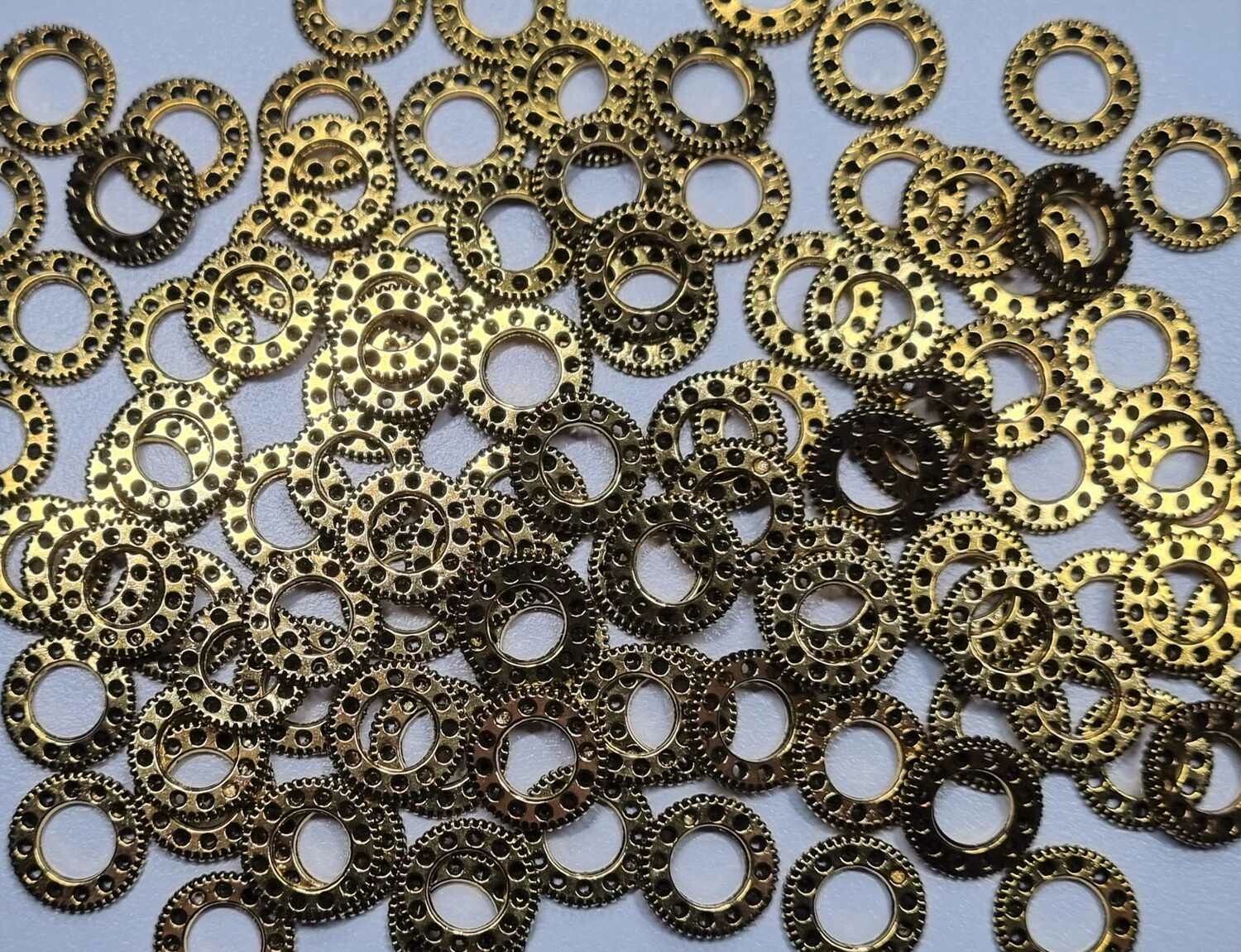60 st kugghjul i steampunk, kuggar, gears minikugghjul (antikguldfärgade, 10 mm)