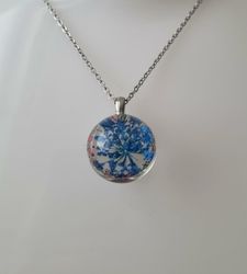 Halsband med rund glasberlock (45-50 cm lång kedja) - Blå glasberlock