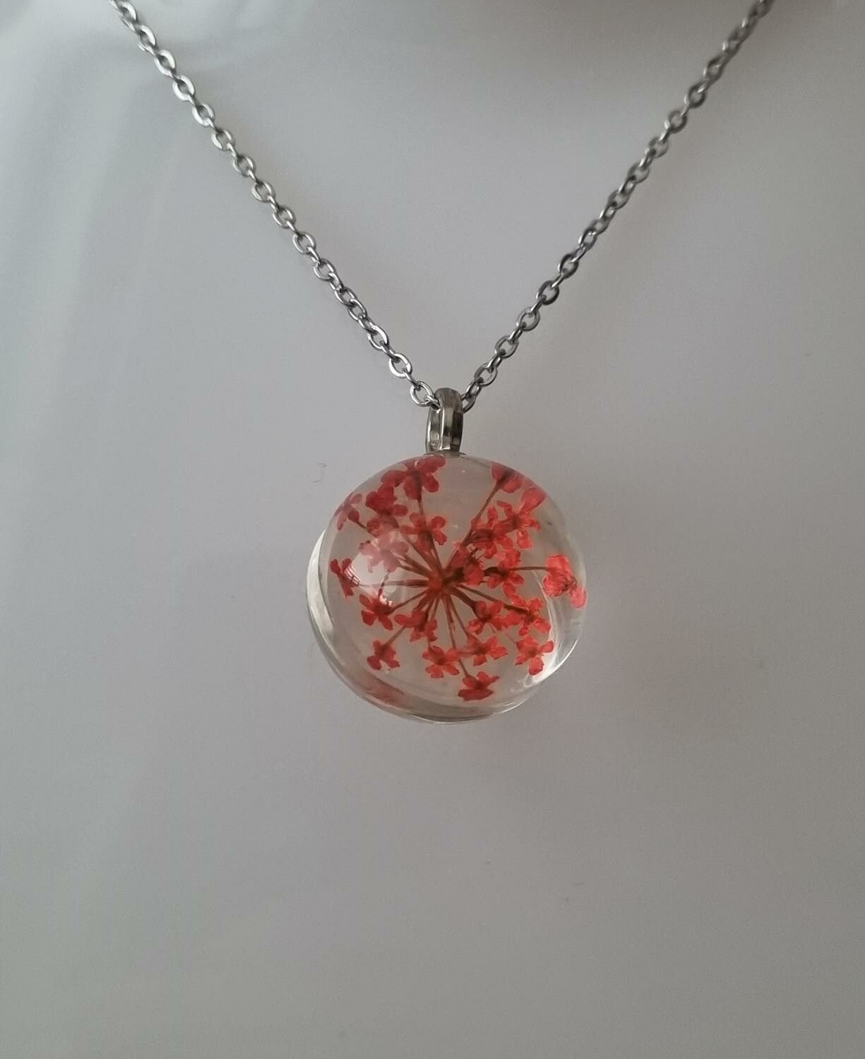Halsband med rund glasberlock (45-50 cm lång kedja) - Orange/röd glasberlock