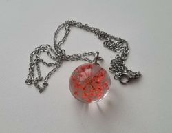 Halsband med rund glasberlock (45-50 cm lång kedja) - Orange/röd glasberlock