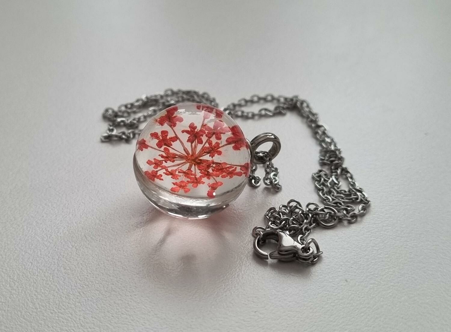 Halsband med rund glasberlock (45-50 cm lång kedja) - Orange/röd glasberlock