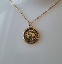 Halsband med klockberlock i steampunk (45-50 cm långt halsband)
