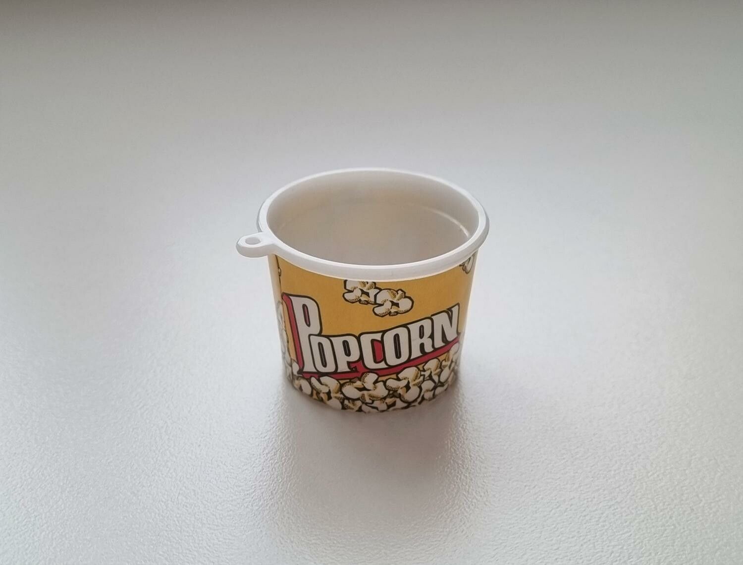 1 st popcornburk, popcorn. Miniatyr för dockskåp, tittskåp