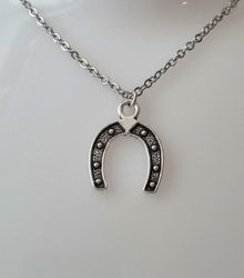 Silverfärgat halsband med en hästsko, berlock / charm