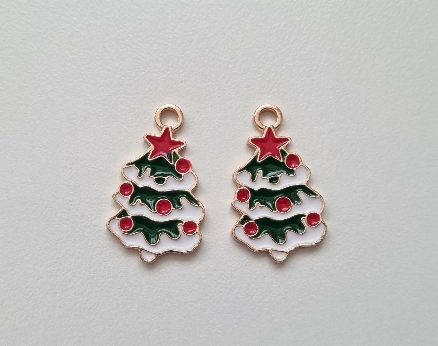 2 st Julgransberlock, julgranar, berlocker / charms för smyckestillverkning