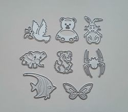 Scrapbooking, 7 st dies, cutting dies (djur)
