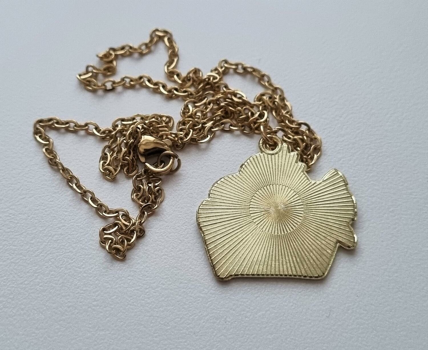 Guldfärgat halsband (45 cm) med en katt, kattberlock