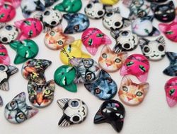 10 st söta flatbacks - Katter, kattansikten i resin