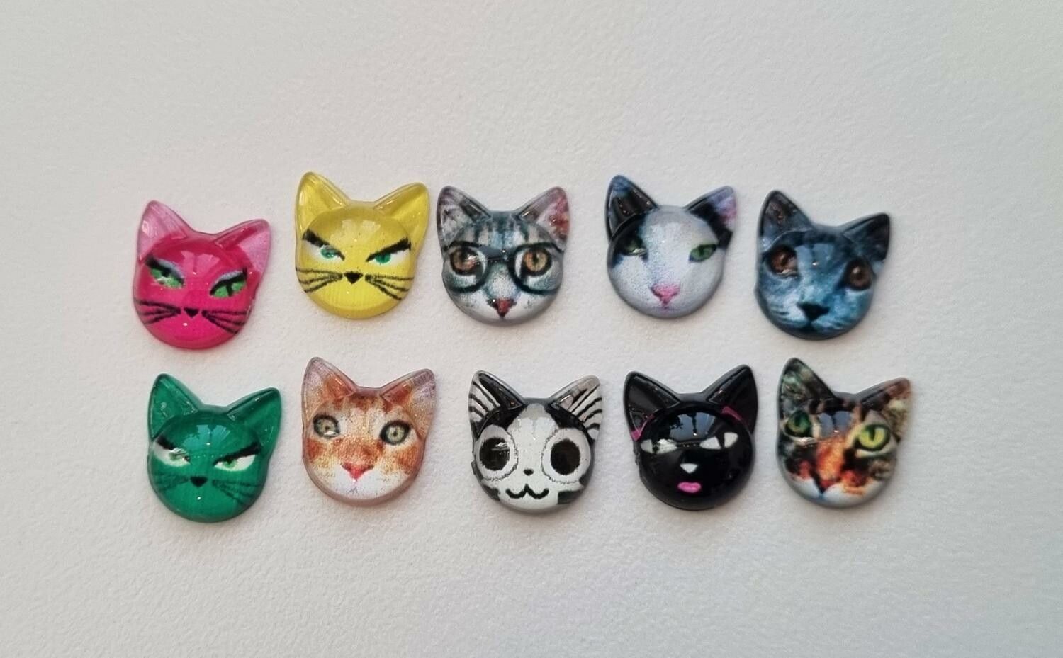 10 st söta flatbacks - Katter, kattansikten i resin
