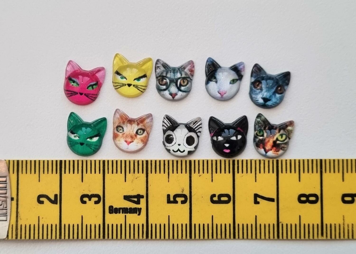 10 st söta flatbacks - Katter, kattansikten i resin