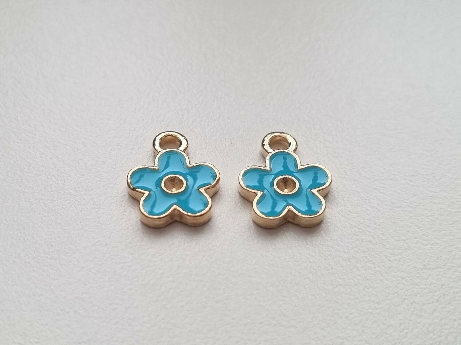 2 st blå blommor, berlocker charms (10 mm)