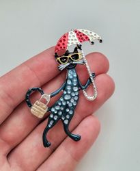 1 st detaljrik brosch hänge - Katt med paraply (variant 2)