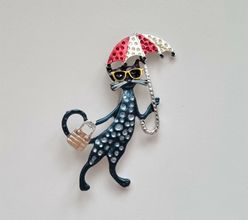 1 st detaljrik brosch hänge - Katt med paraply (variant 2)