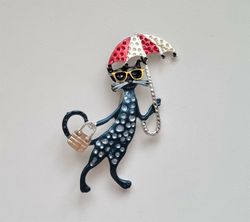 1 st detaljrik brosch hänge - Katt med paraply (variant 2)
