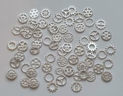 50 st kugghjul i steampunk, kuggar, gears minikugghjul (silverfärgade/vita)