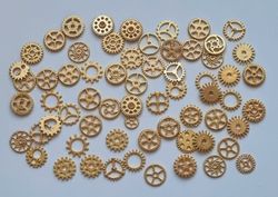 50 st kugghjul i steampunk, kuggar, gears minikugghjul (guldfärgade)