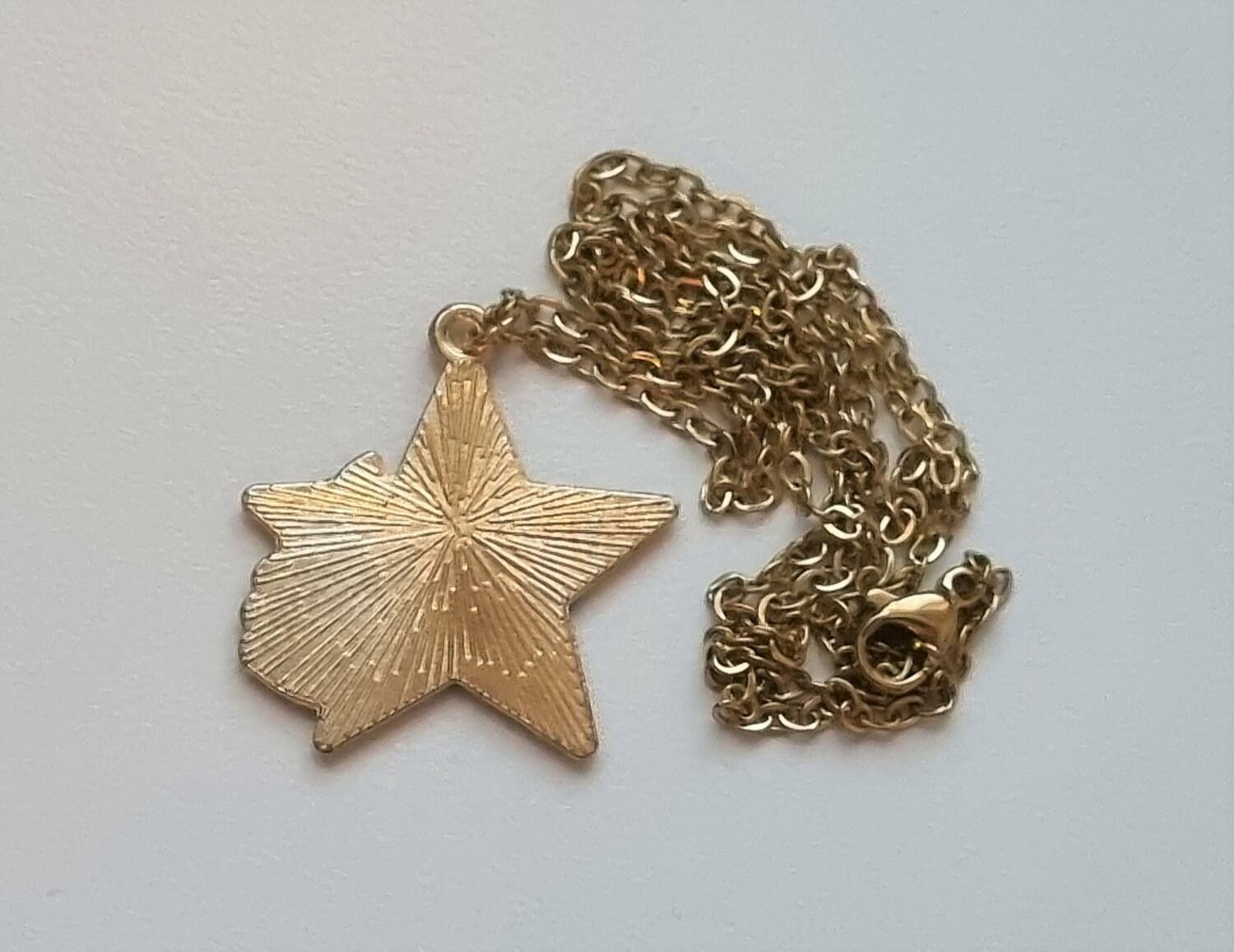 Guldfärgat halsband (50 cm) i rostfritt stål. Enhörning i stjärna
