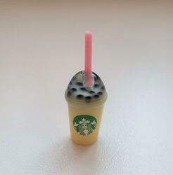 1 st gul iskaffe, frappucino, drinkar - Miniatyr för dockhus, tittskåp