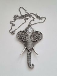 Halsband (50 cm) i rostfritt stål med stor berlock - Elefant (variant 1)