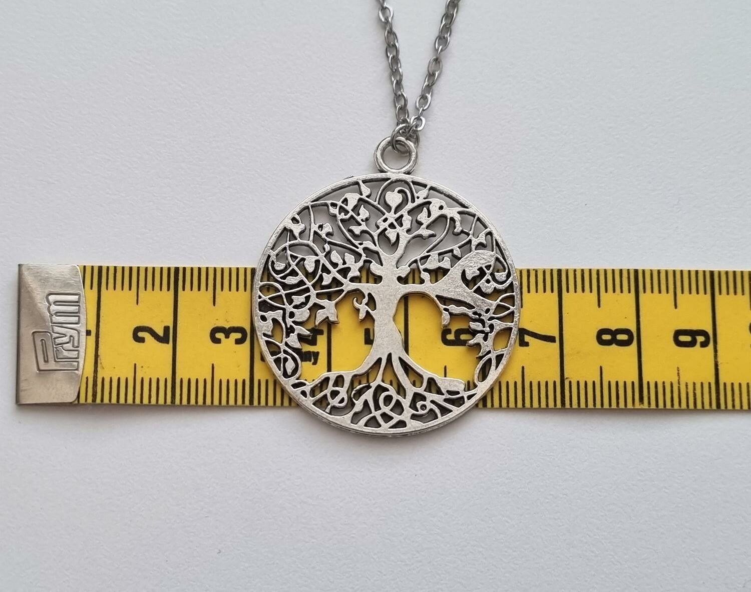 Halsband (50 cm) i rostfritt stål med stor berlock - Livets Träd (variant 2)