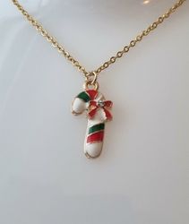Halsband (45 cm) i rostfritt stål med söt berlock - Polkagris med rosett