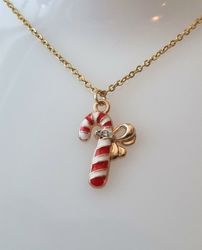 Halsband (45 cm) i rostfritt stål med söt berlock - Polkagris