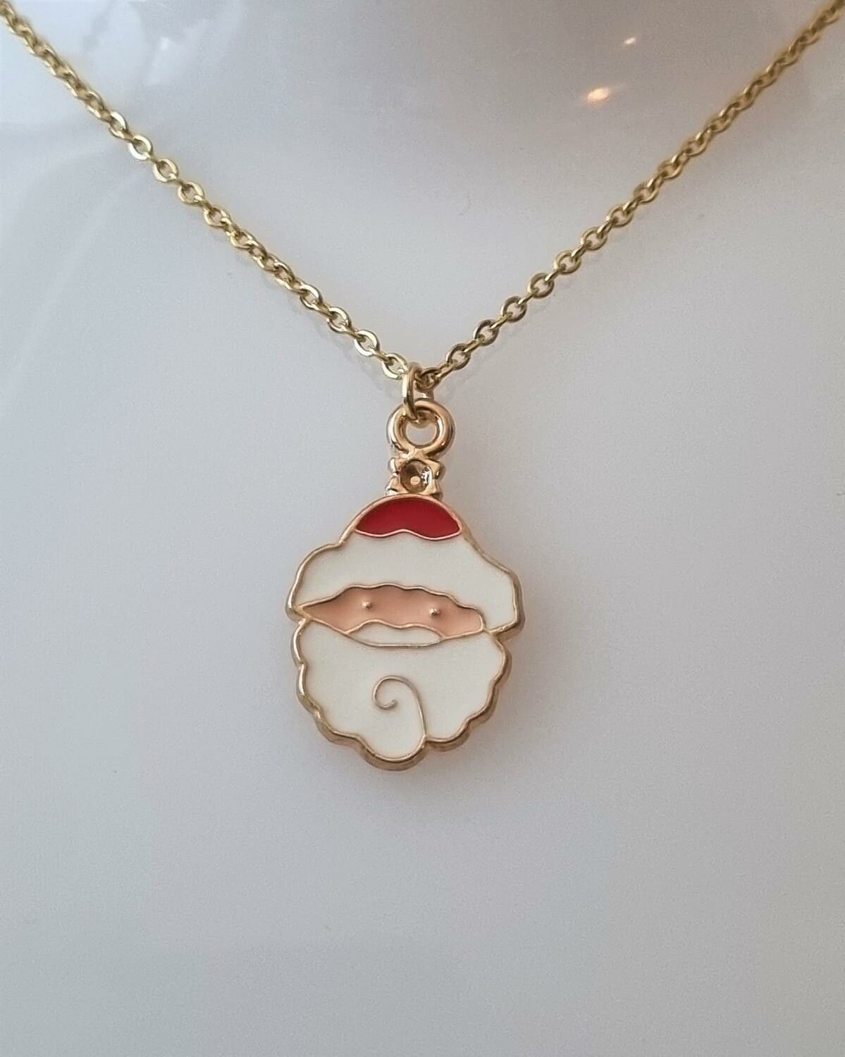Halsband (45 cm) i rostfritt stål med söt berlock - Jultomte