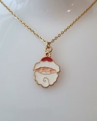 Halsband (45 cm) i rostfritt stål med söt berlock - Jultomte