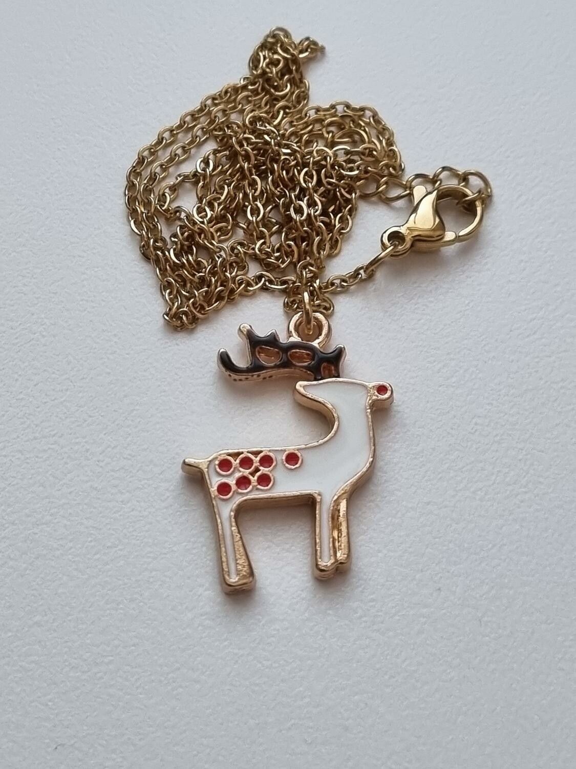 Halsband (45 cm) i rostfritt stål med söt berlock - Ren / reindeer