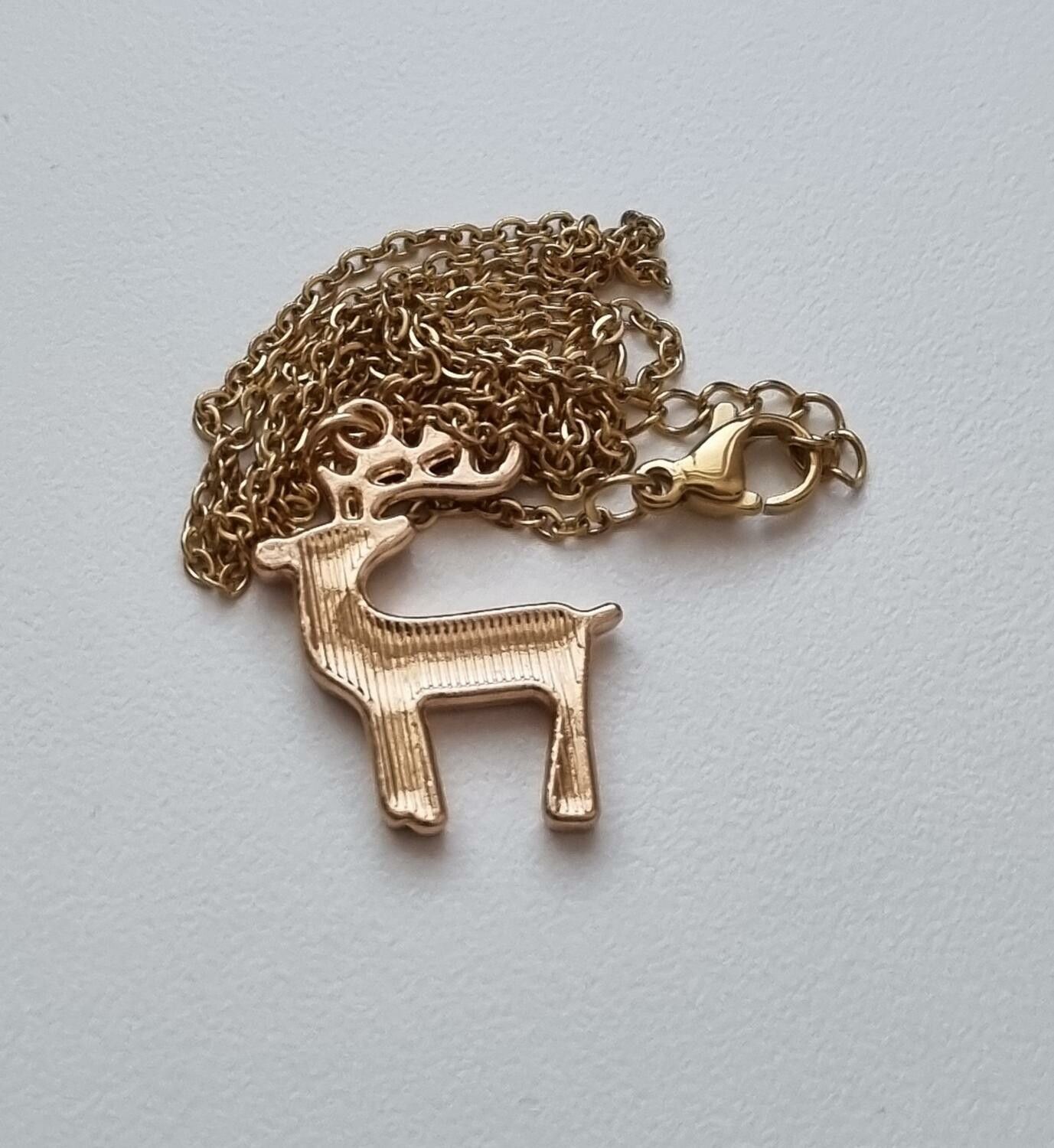 Halsband (45 cm) i rostfritt stål med söt berlock - Ren / reindeer