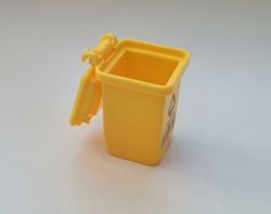 1 st Soptunna / sopkärl. Miniatyr för dockhus, tittskåp, tågräls mm (gul)