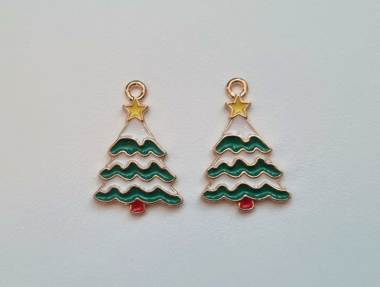 2 st Julgransberlock, julgranar, berlocker / charms för smyckestillverkning