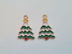 2 st Julgransberlock, julgranar, berlocker / charms för smyckestillverkning