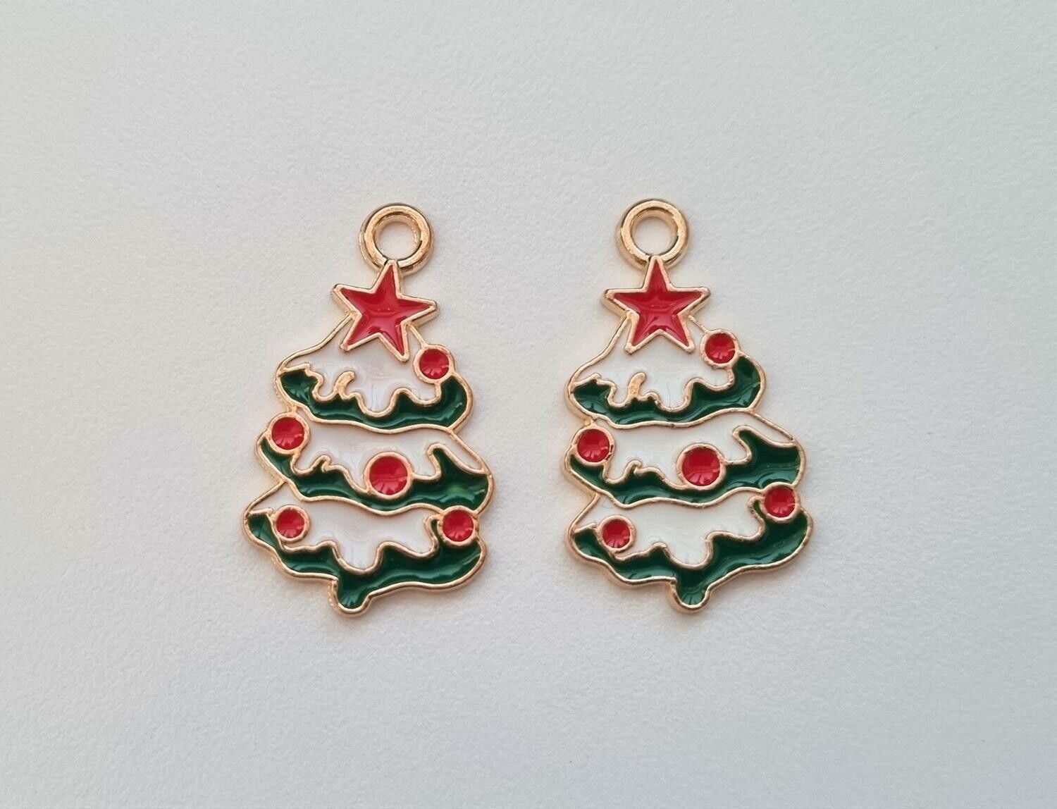 2 st Julgransberlock, julgranar, berlocker / charms för smyckestillverkning