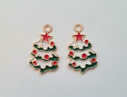 2 st Julgransberlock, julgranar, berlocker / charms för smyckestillverkning