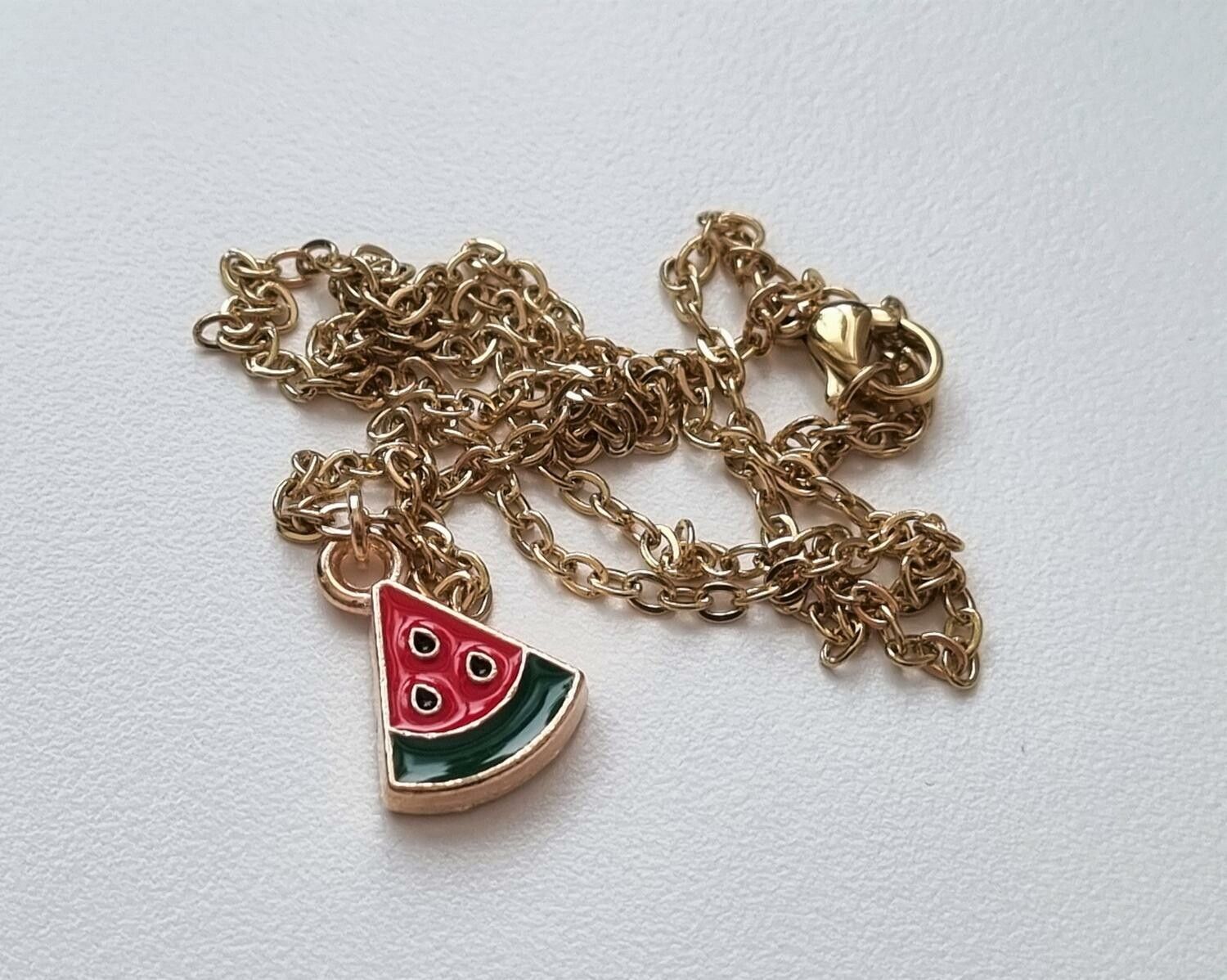 Halsband med en melonbit, melon (45 cm lång kedja)