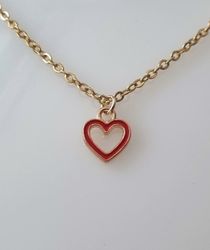 Halsband med ett rött hjärta (45 cm lång kedja)