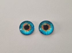 2 st drakögon kattögon i glas, glasinfattningar, cabochoner (12 mm)